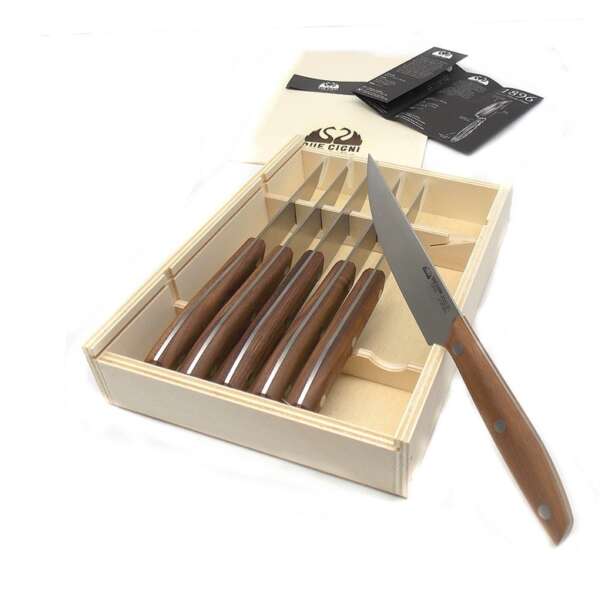 Set 6 pezzi coltello bistecca Due Cigni manico in noce - immagine 3