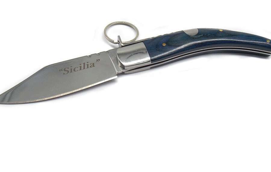 Coltello Sicilia transumanza Acero con anello manico palissandro blu