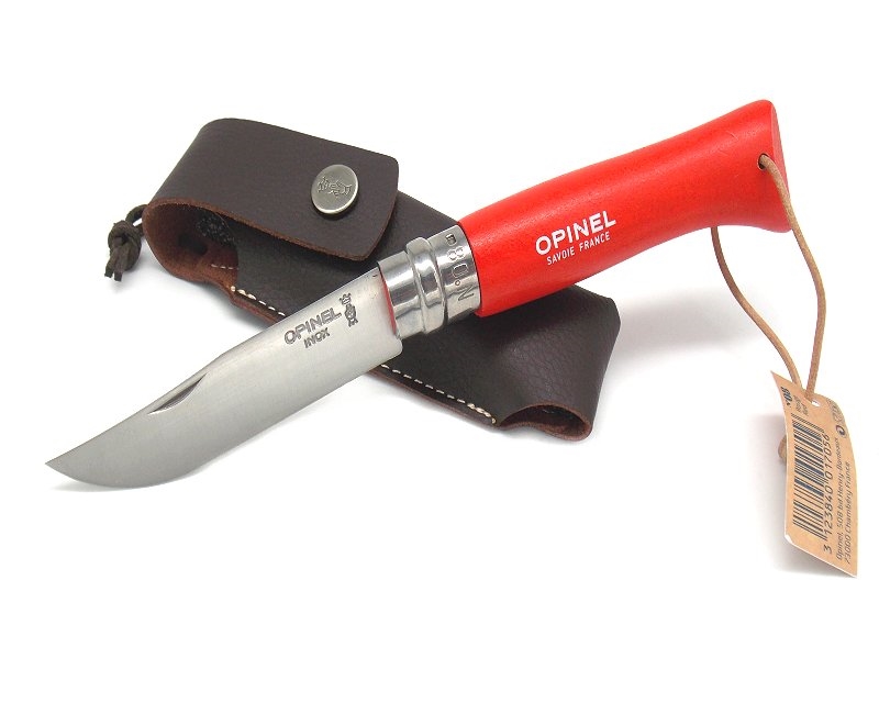 Coltello Opinel inox numero 8 manico rosso con fodero