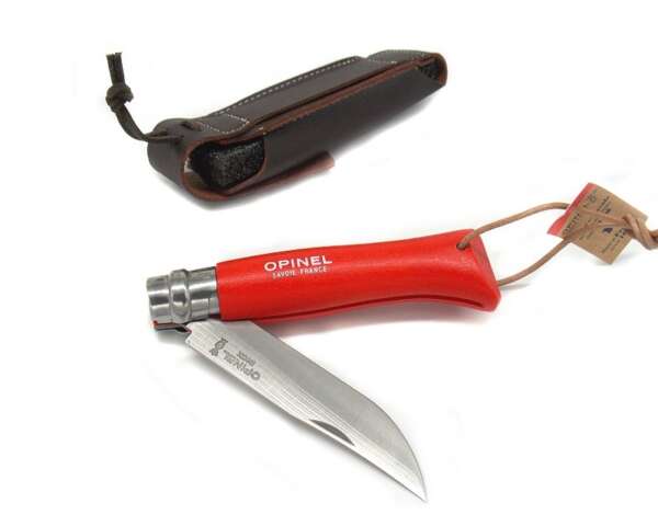Coltello Opinel inox numero 8 manico rosso con fodero - immagine 2
