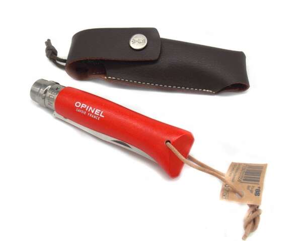 Coltello Opinel inox numero 8 manico rosso con fodero - immagine 3