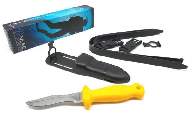 Coltello da sub Mac lama curva 9 cm manico giallo