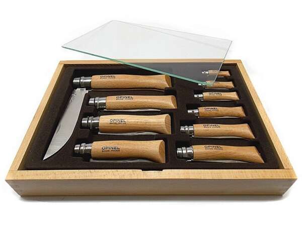 Coltello Opinel set inox 10 pezzi con vetrina