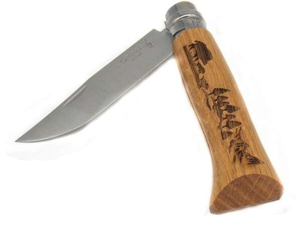 Coltello Opinel inox numero 8 manico legno incisione cinghiale - immagine 2