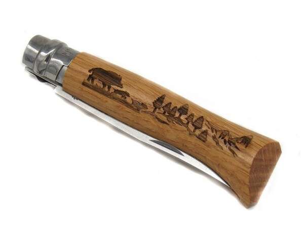 Coltello Opinel inox numero 8 manico legno incisione cinghiale - immagine 3