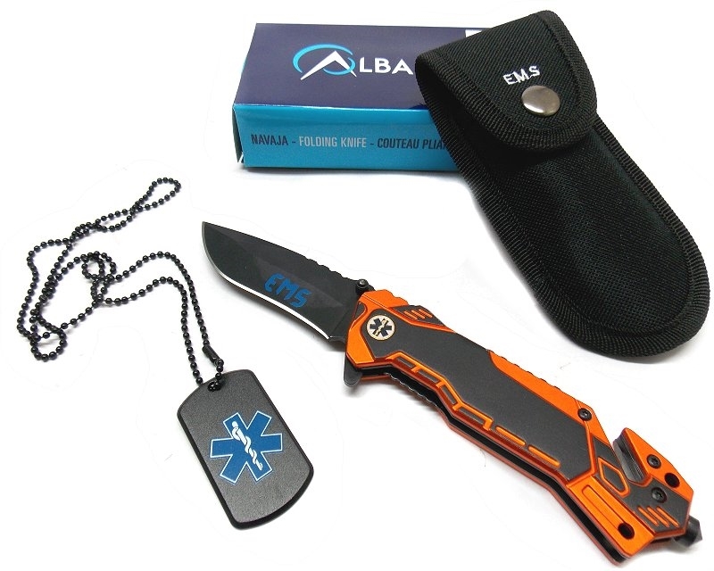 Coltello Albainox Pubblica Assistenza da soccorso EMS con manico in metallo 19432