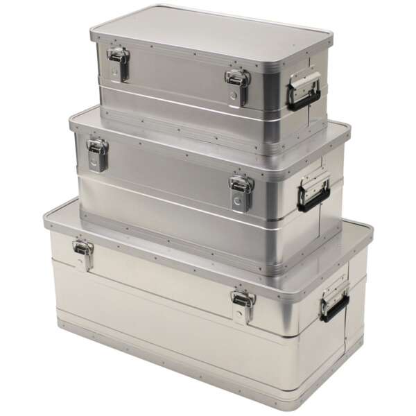 Cassette di trasporto, alluminio, set di 3, 34 l, 55 l, 100 l