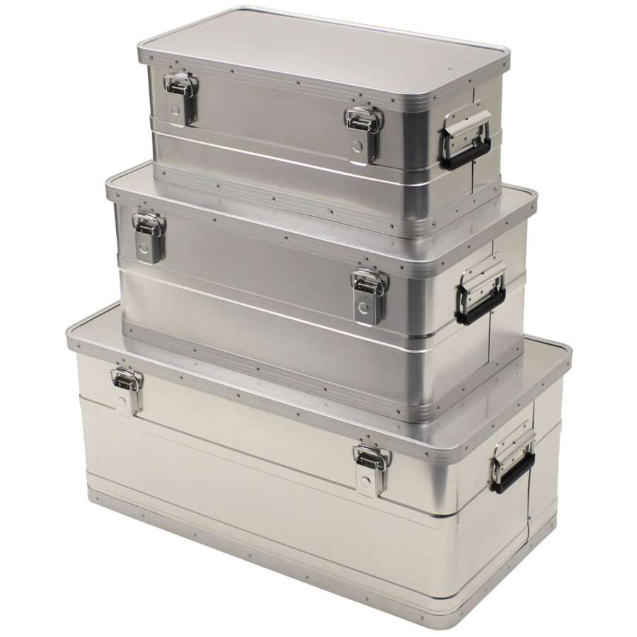 Cassette di trasporto, alluminio, set di 3, 34 l, 55 l, 100 l