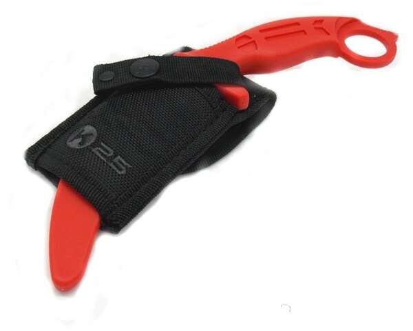 Coltello K25 Karambit curvo addestramento senza lama abs rosso 32335 - immagine 3