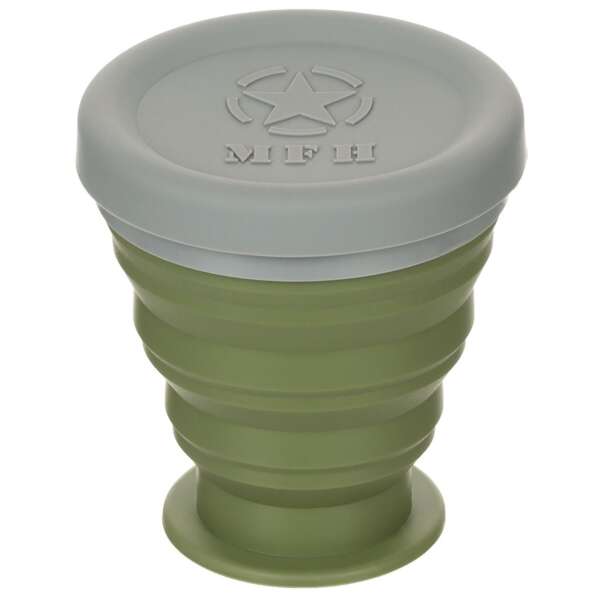 Bicchiere pieghevole , con coperchio, silicone, oliva, 200 ml - immagine 3
