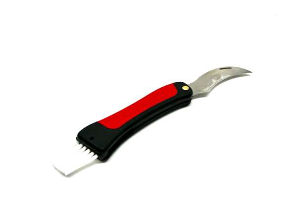 Coltello Mac coglifunghi con manico gommato rosso e nero
