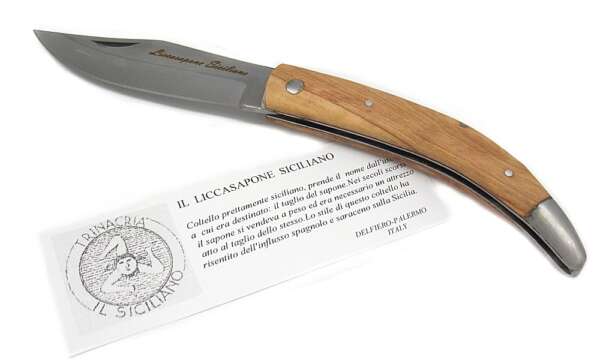 Coltello Liccasapone Siciliano manico in ulivo lama 9 cm