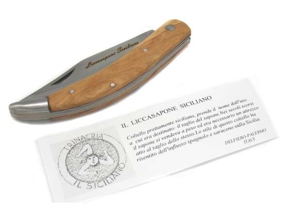 Coltello Liccasapone Siciliano manico in ulivo lama 9 cm - immagine 3