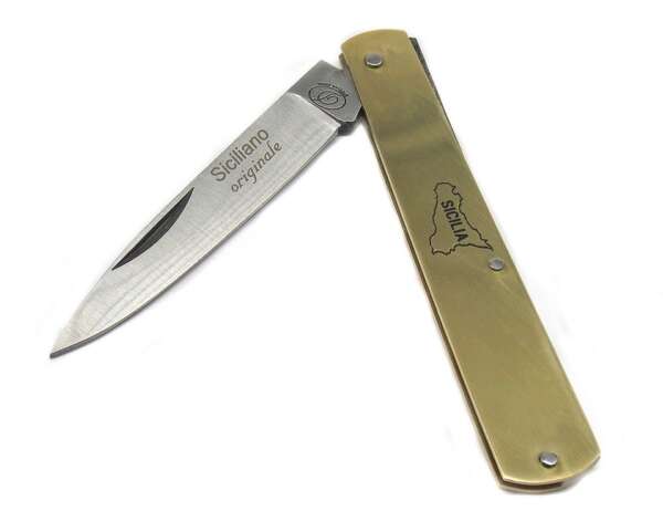 Coltello siciliano ottone 15 cm incisione Sicilia sul manico