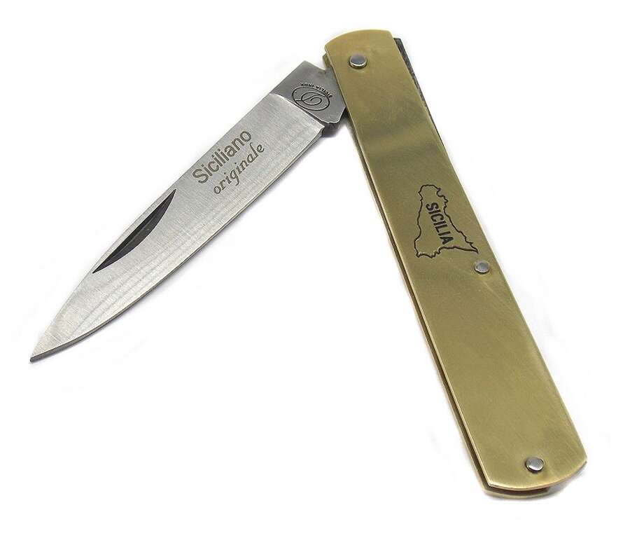 Coltello siciliano ottone 15 cm incisione Sicilia sul manico