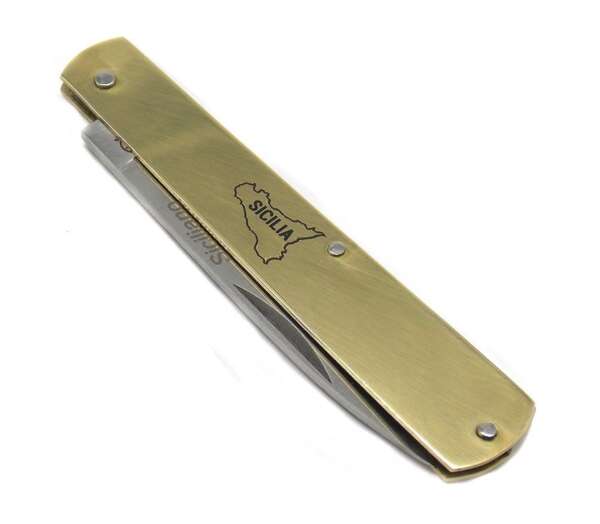 Coltello siciliano ottone 15 cm incisione Sicilia sul manico - immagine 3