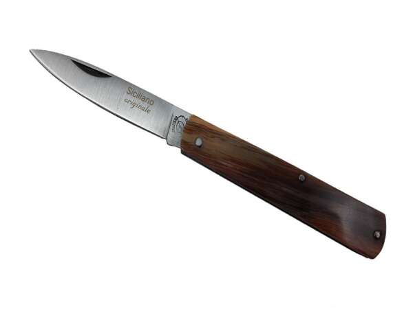 Coltello siciliano manico striato in fibra marrone 19 cm aperto