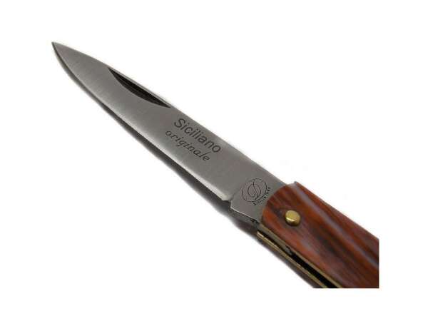 Coltello siciliano manico striato in fibra marrone 19 cm aperto - immagine 3