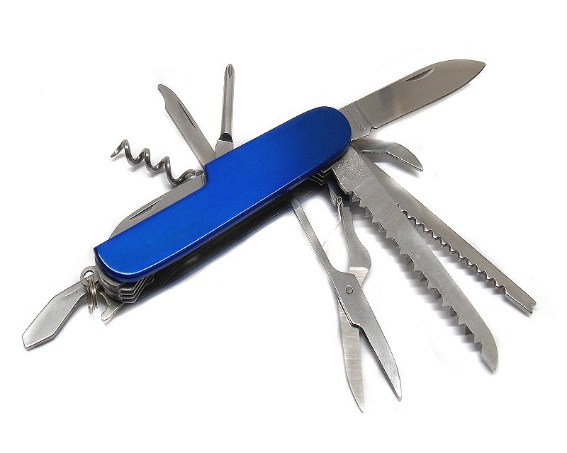 Coltello multiuso con 11 funzioni manico metallo colorato - BLU-U