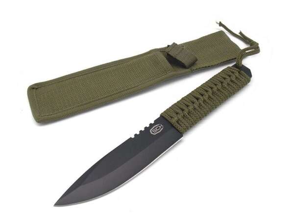 Coltello Caccia Lama Fissa con Manico Rivestito in Corda