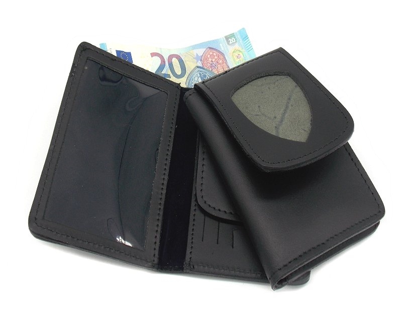 Portafoglio Vega cuoio con porta placca per placca triangolare