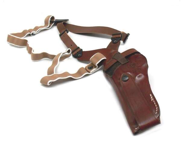 Fondina Vega cuoio ascellare AA117 per revolver 4 pollici 44 Magnum castello N - MARRONE-DX - immagine 2