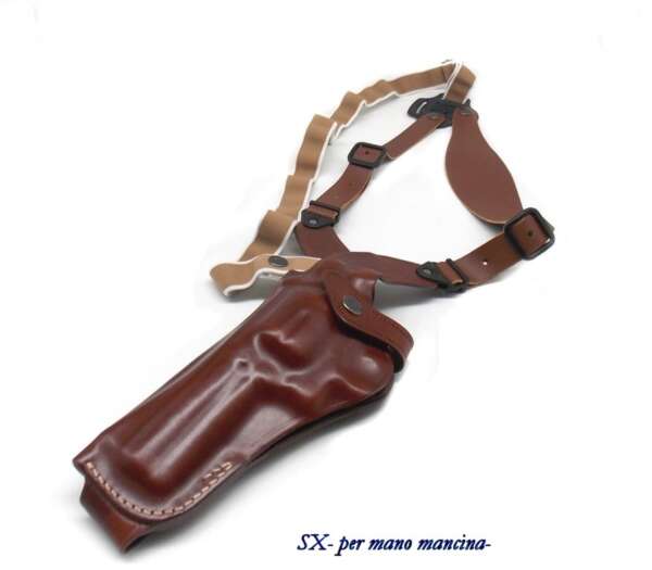 Fondina Vega cuoio ascellare AA117 per revolver 4 pollici 44 Magnum castello N - MARRONE-SX - immagine 4