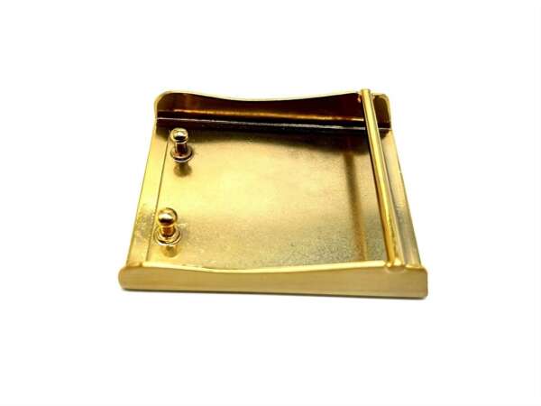 Fibbia neutra in metallo dorato con due pioli per cinturone - immagine 2