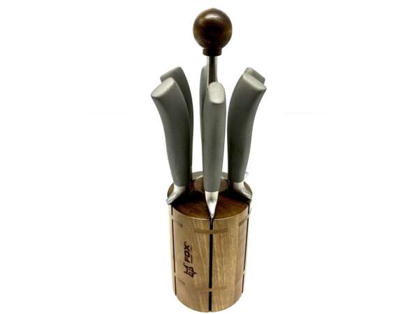 Ceppo in Legno Fox da tavola con 6 coltelli con manico grafite e lama in acciaio inox