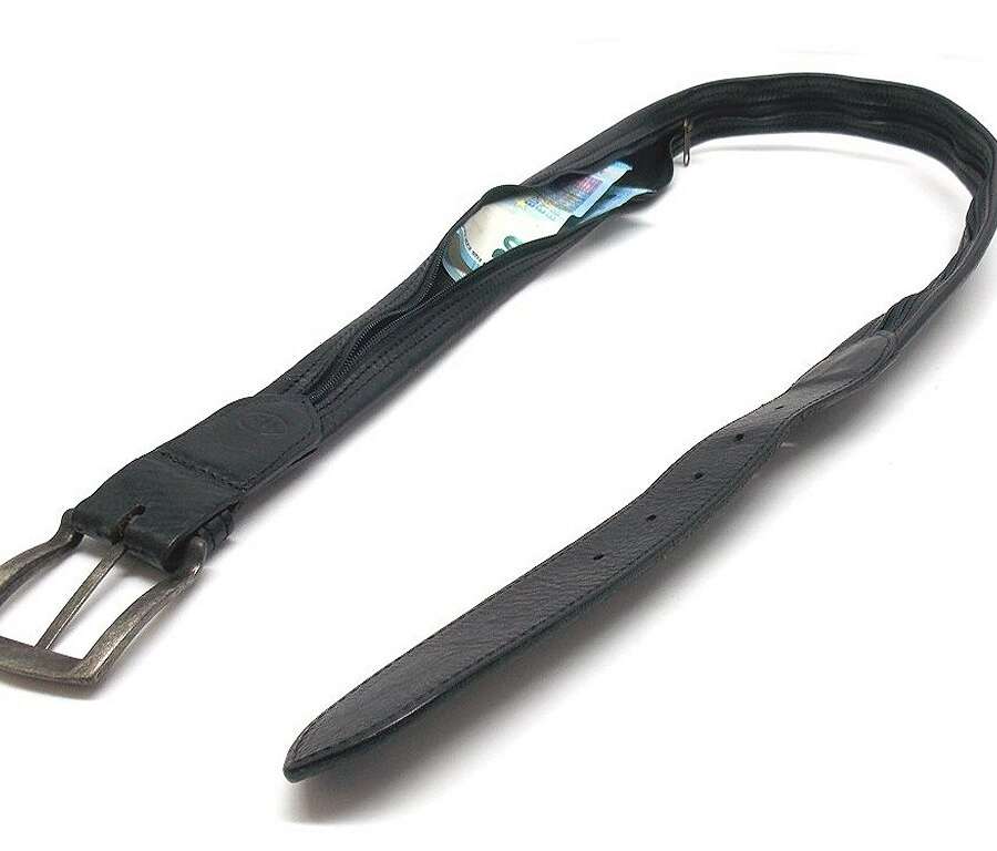 Cintura pelle nera porta soldi per pantalone - S