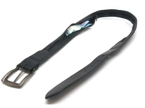 Cintura pelle nera porta soldi per pantalone - M