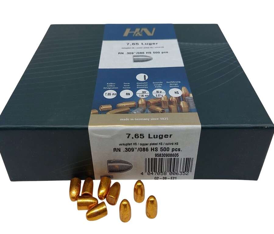 Palla HN in piombo ramato rn 7,65 Luger 86 grani 7,65 Parabellum