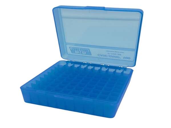 Scatola MTM in plastica 100 colpi porta munizioni calibro 38 357 mag