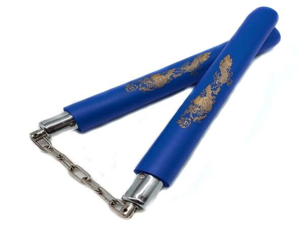 Nunchaku gomma blu con catena per allenamento arti marziali