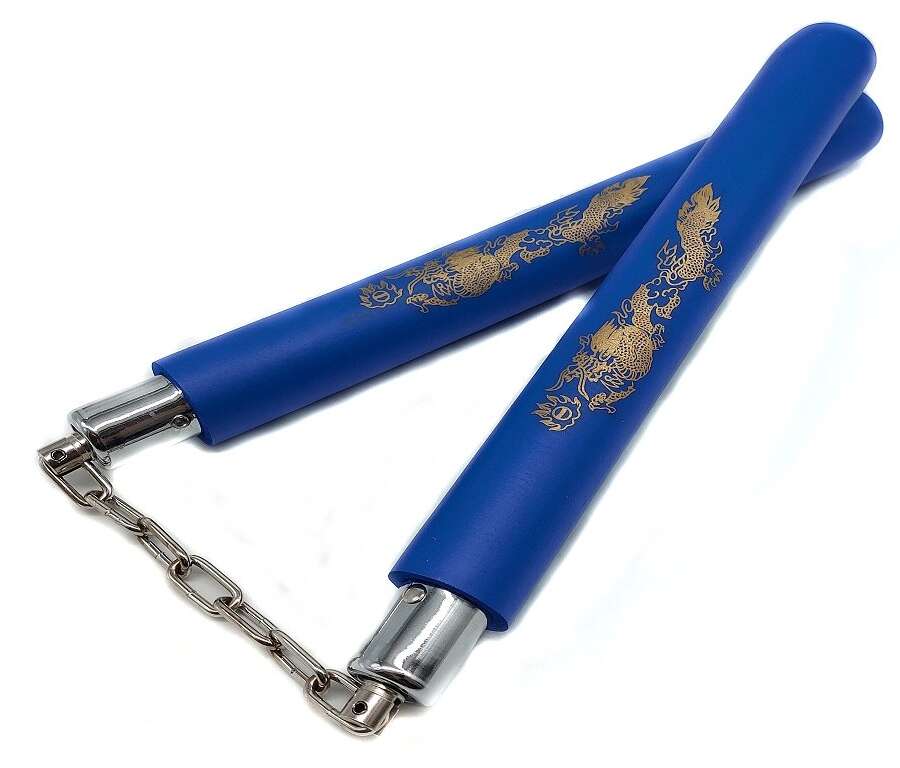 Nunchaku gomma blu con catena per allenamento arti marziali