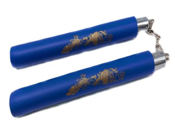 Nunchaku gomma blu con catena per allenamento arti marziali - immagine 2