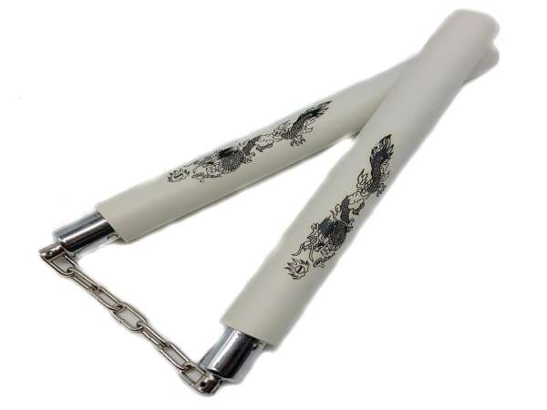 Nunchaku gomma bianca con catena per allenamento arti marziali - immagine 2