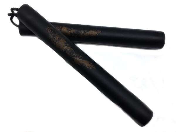Nunchaku gomma nera con corda per allenamento arti marziali