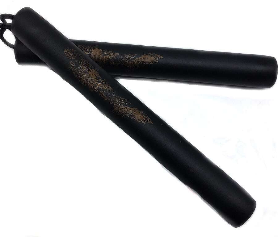 Nunchaku gomma nera con corda per allenamento arti marziali