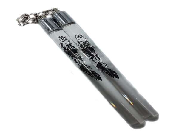 Nunchaku plastica trasparente con catena per arti marziali - immagine 3