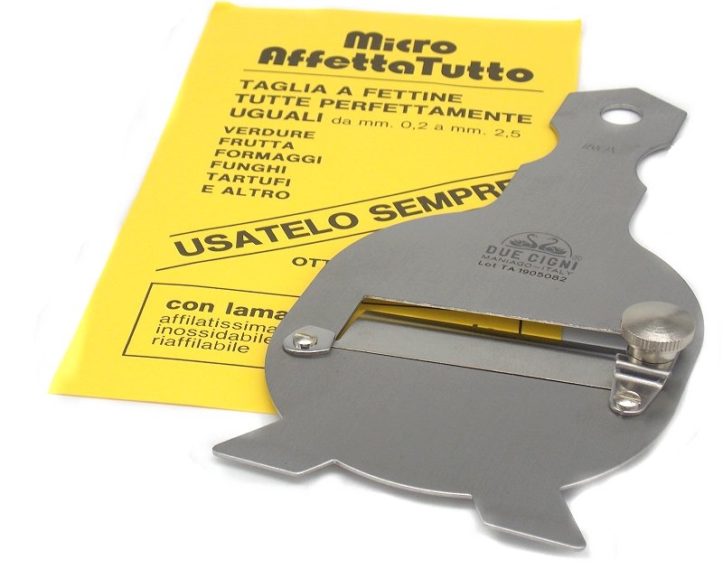 Affettatutto tagliatartufi Due Cigni in acciaio inox lama liscia