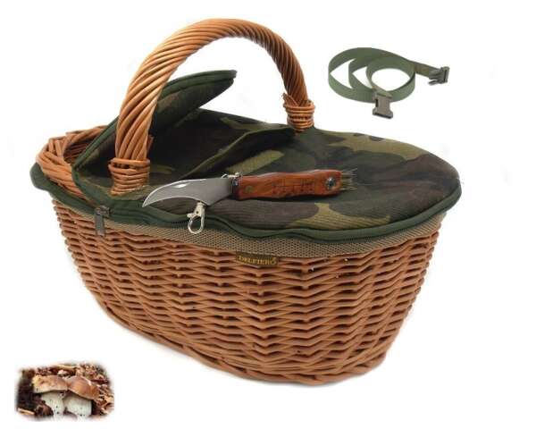 Cesta paniere Delfiero in vimini per funghi con coltello