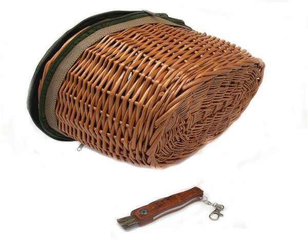 Cesta paniere Delfiero in vimini per funghi con coltello - immagine 2