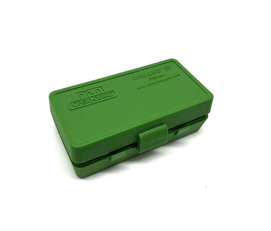 Scatola MTM in plastica 50 colpi porta munizioni calibro 9 mm 380 acp