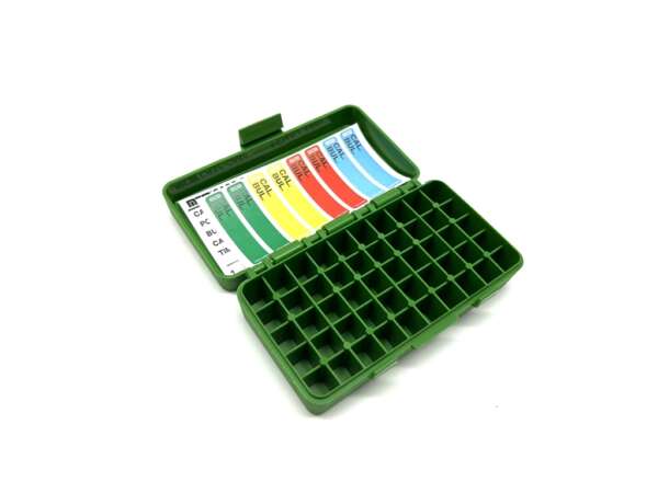 Scatola MTM in plastica 50 colpi porta munizioni calibro 9 mm 380 acp - immagine 2