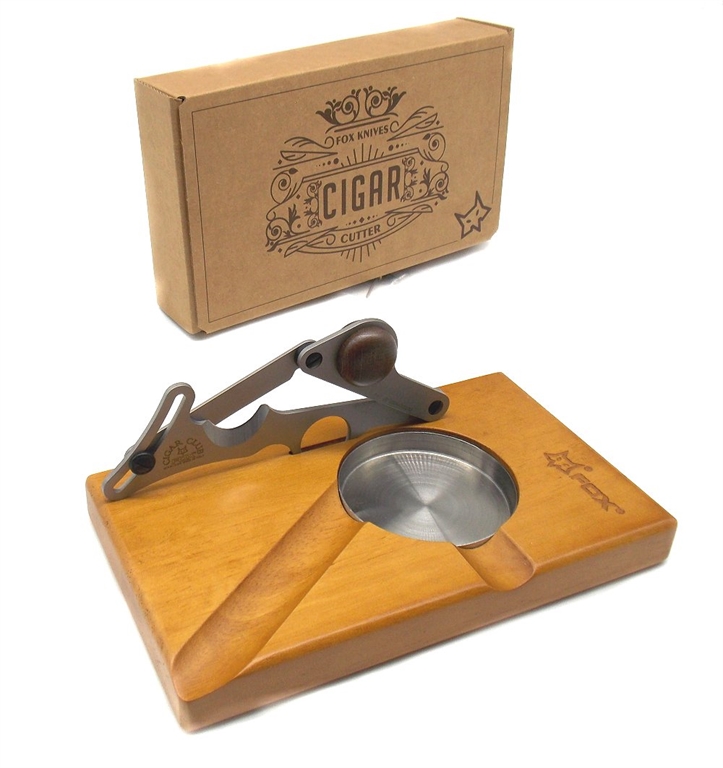 Tagliasigari Fox scorrevole con supporto in legno da tavolo