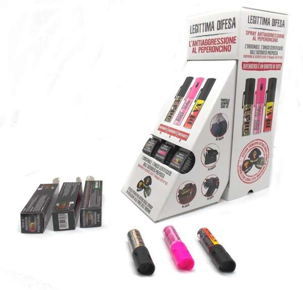 Espositore con 21 spray antiagressione DIVA