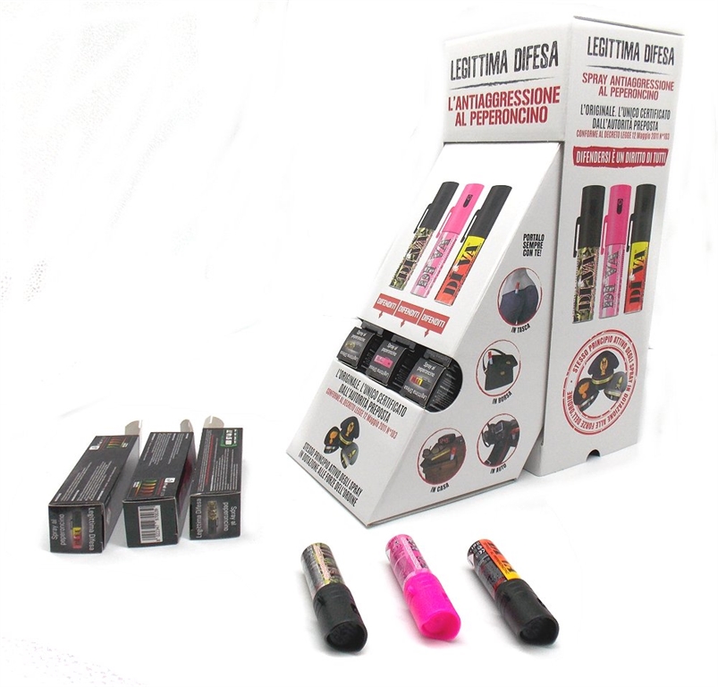 Espositore con 21 spray antiagressione DIVA