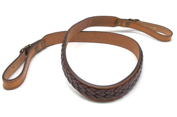 Bretella Delfiero cuoio naturale con treccia riportata cinghia porta fucile - immagine 2