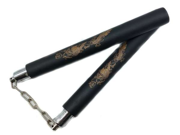 Nunchaku gomma nera con catena per allenamento arti marziali 802B
